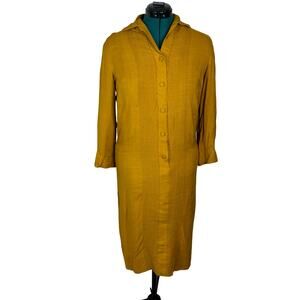 Vintage 60s Herman Marcus Silk Shantung Dress Mustard Chartreuse Wiggle Shift L